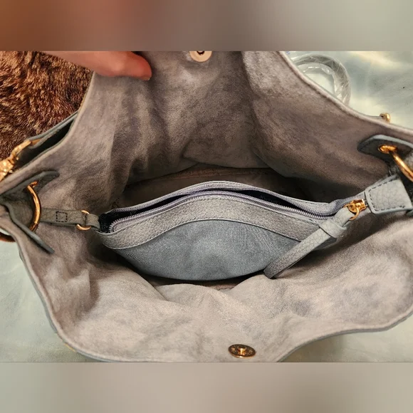 Steve Madden Handbag with Embroidered Guitar Strap Purse Bag New Blue Leather - Picture 13 of 17